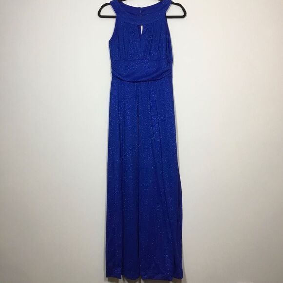 Royal blue sparkly long formal dress gown stretchy sleeveless lining size Large - Picture 1 of 12